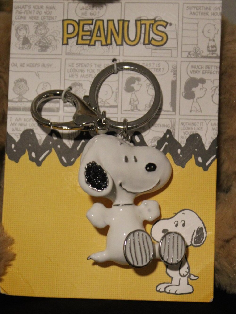 Snoopy Keychain, Silver-Tone Enamel Bag